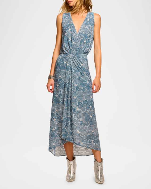 Yuka Floral Chambray Burnout Midi Dress